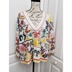 Zara white embroidered novelty floral animal shirt top oversized XS
